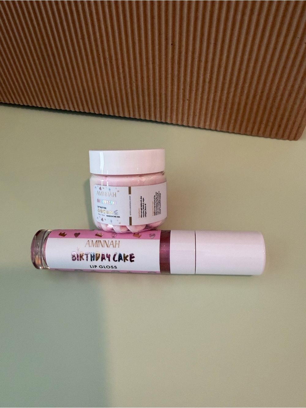AMINNAH Birthday Cake Pink Lip Gloss & Lip Butter Duo - Soft Pink